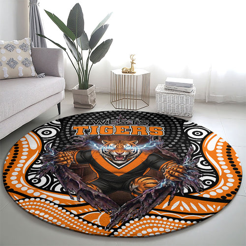 Wests Tigers Round Carpet The Scream of Lightning Eyes - Indigenous Dot Ripping Effect