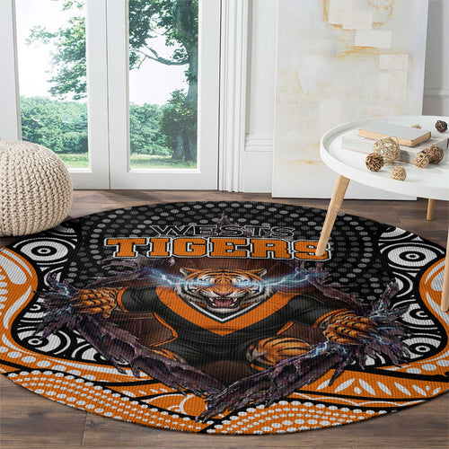 Wests Tigers Round Carpet The Scream of Lightning Eyes - Indigenous Dot Ripping Effect