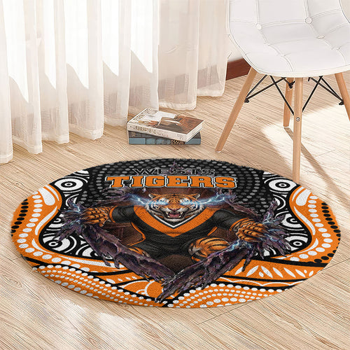 Wests Tigers Round Carpet The Scream of Lightning Eyes - Indigenous Dot Ripping Effect