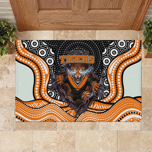 Wests Tigers Rubber Doormat The Scream of Lightning Eyes - Indigenous Dot Ripping Effect
