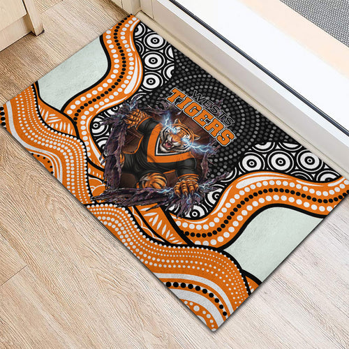 Wests Tigers Rubber Doormat The Scream of Lightning Eyes - Indigenous Dot Ripping Effect