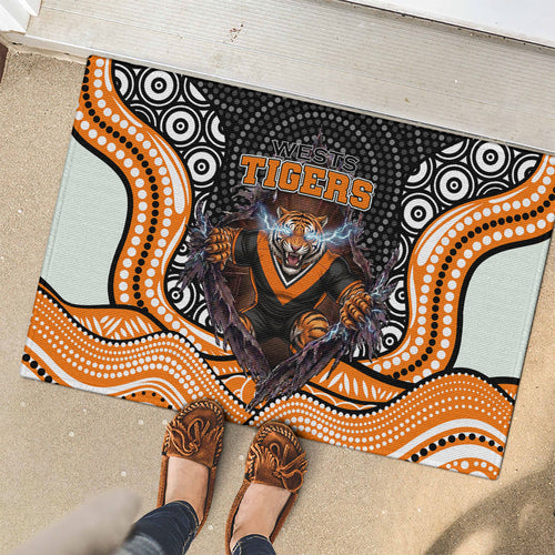 Wests Tigers Rubber Doormat The Scream of Lightning Eyes - Indigenous Dot Ripping Effect