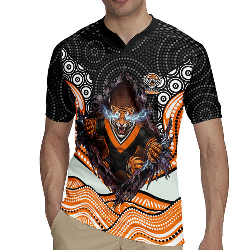 Wests Tigers Rugby Jersey The Scream of Lightning Eyes - Indigenous Dot Ripping Effect