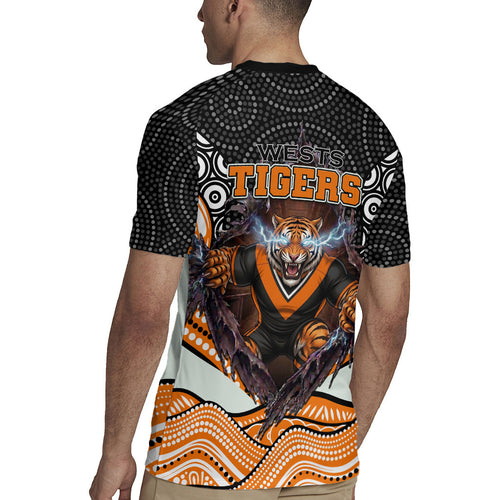 Wests Tigers Rugby Jersey The Scream of Lightning Eyes - Indigenous Dot Ripping Effect