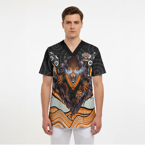 Wests Tigers Scrub Top The Scream of Lightning Eyes - Indigenous Dot Ripping Effect