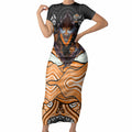 Wests Tigers Short Sleeve Bodycon Dress The Scream of Lightning Eyes - Indigenous Dot Ripping Effect