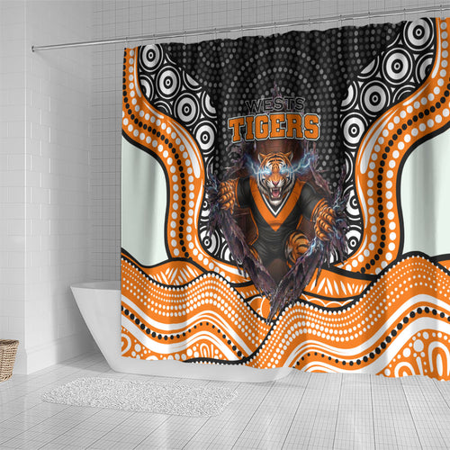 Wests Tigers Shower Curtain The Scream of Lightning Eyes - Indigenous Dot Ripping Effect