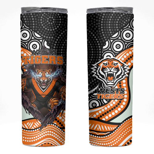 Wests Tigers Skinny Tumbler The Scream of Lightning Eyes - Indigenous Dot Ripping Effect