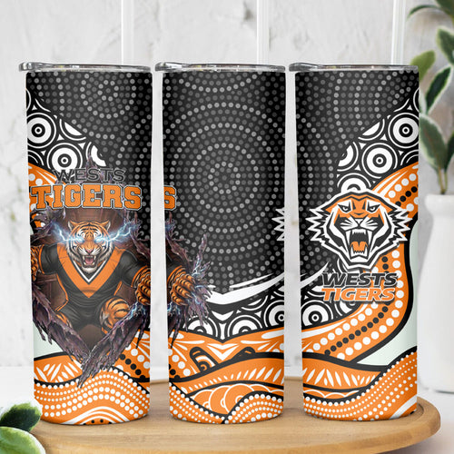 Wests Tigers Skinny Tumbler The Scream of Lightning Eyes - Indigenous Dot Ripping Effect