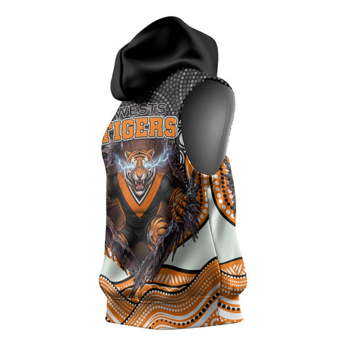 Wests Tigers Sleeveless Hoodie The Scream of Lightning Eyes - Indigenous Dot Ripping Effect