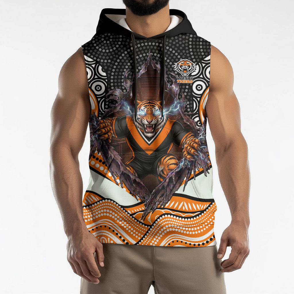 Wests Tigers Sleeveless Hoodie The Scream of Lightning Eyes - Indigenous Dot Ripping Effect