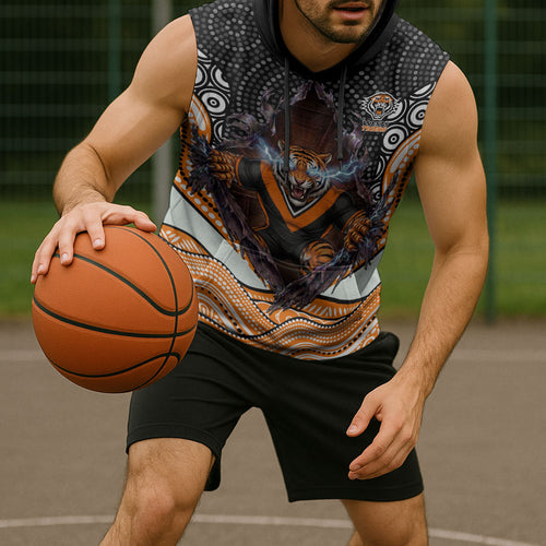 Wests Tigers Sleeveless Hoodie The Scream of Lightning Eyes - Indigenous Dot Ripping Effect