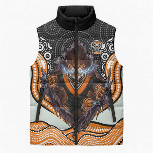 Wests Tigers Sleeveless Puffer Jacket The Scream of Lightning Eyes - Indigenous Dot Ripping Effect