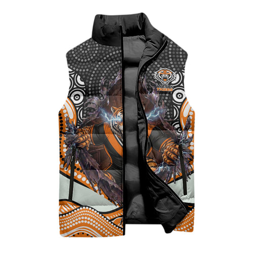 Wests Tigers Sleeveless Puffer Jacket The Scream of Lightning Eyes - Indigenous Dot Ripping Effect