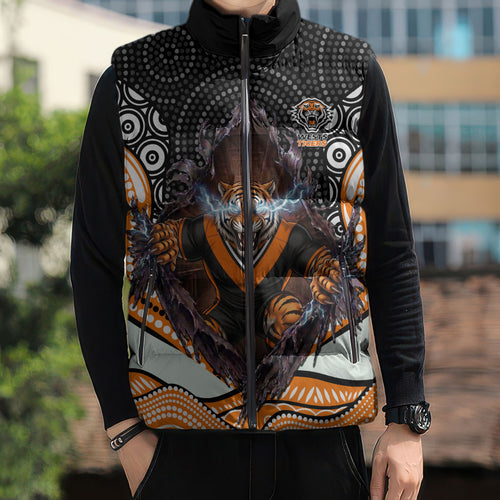 Wests Tigers Sleeveless Puffer Jacket The Scream of Lightning Eyes - Indigenous Dot Ripping Effect