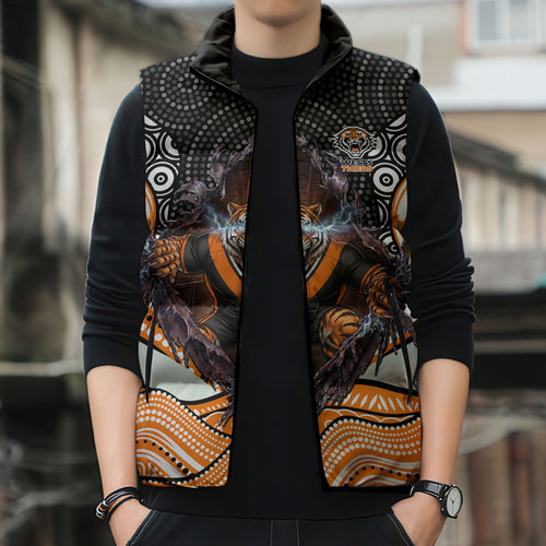 Wests Tigers Sleeveless Puffer Jacket The Scream of Lightning Eyes - Indigenous Dot Ripping Effect
