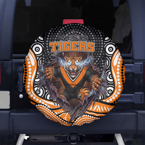 Wests Tigers Spare Tire Cover The Scream of Lightning Eyes - Indigenous Dot Ripping Effect
