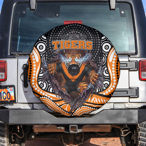 Wests Tigers Spare Tire Cover The Scream of Lightning Eyes - Indigenous Dot Ripping Effect