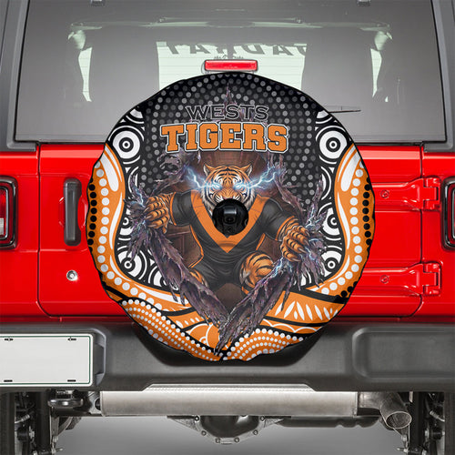 Wests Tigers Spare Tire Cover The Scream of Lightning Eyes - Indigenous Dot Ripping Effect