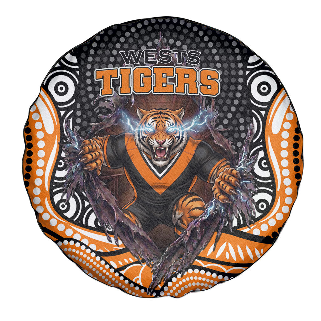 Wests Tigers Spare Tire Cover The Scream of Lightning Eyes - Indigenous Dot Ripping Effect