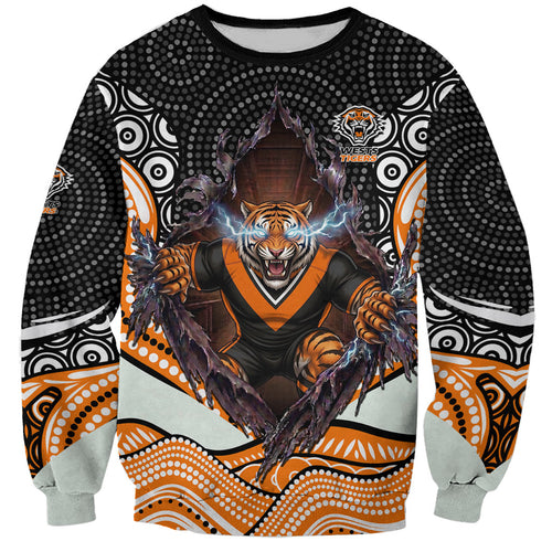 Wests Tigers Sweatshirt The Scream of Lightning Eyes - Indigenous Dot Ripping Effect