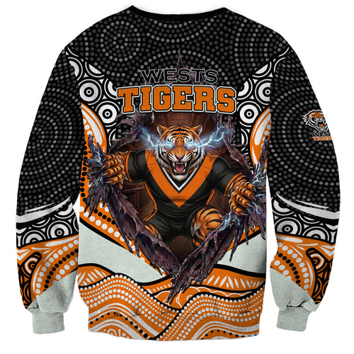 Wests Tigers Sweatshirt The Scream of Lightning Eyes - Indigenous Dot Ripping Effect