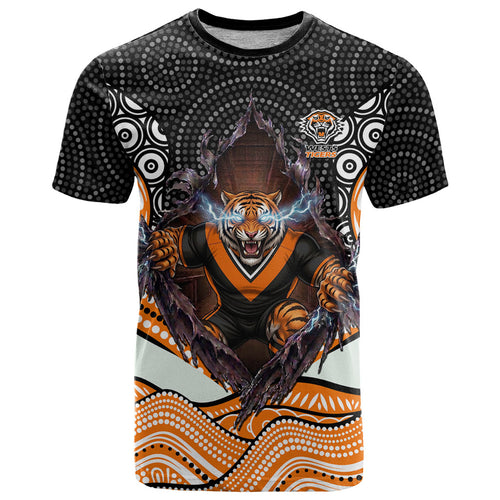 Wests Tigers T Shirt The Scream of Lightning Eyes - Indigenous Dot Ripping Effect