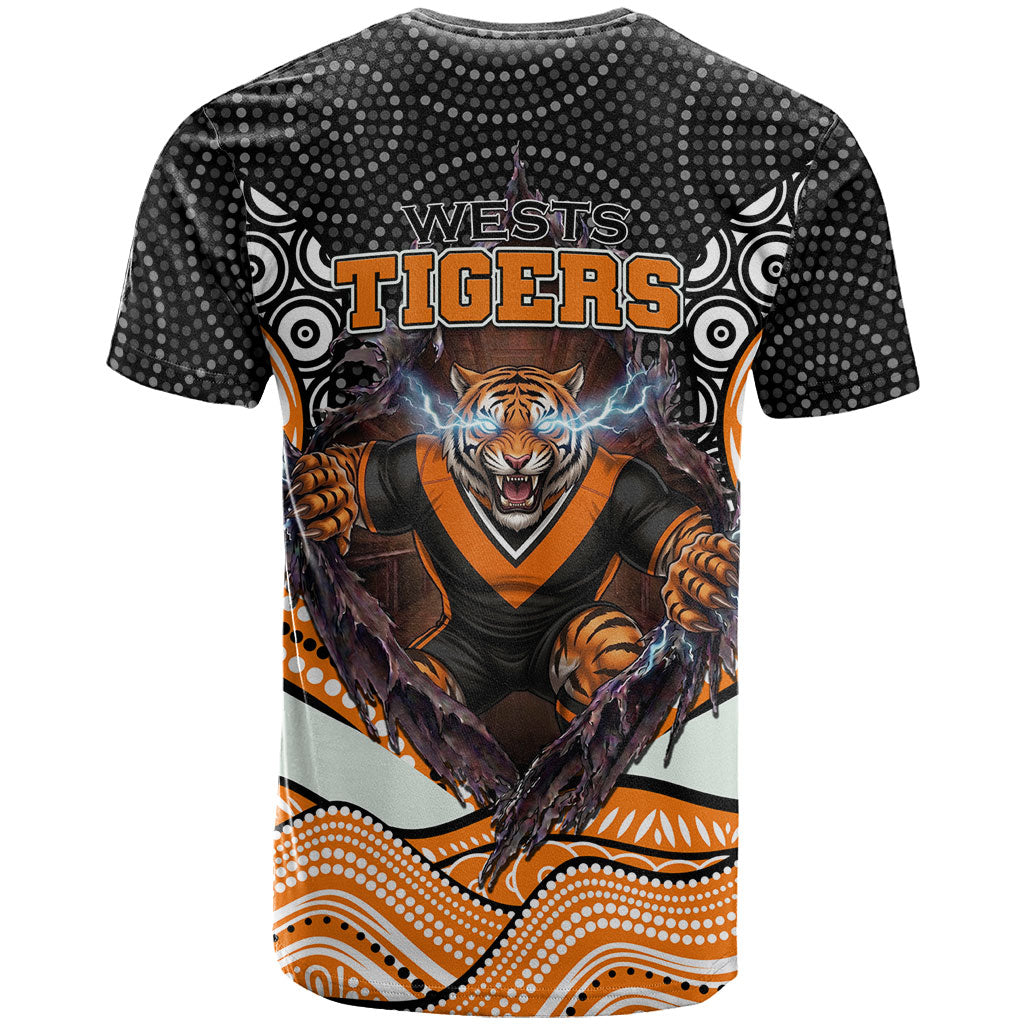 Wests Tigers T Shirt The Scream of Lightning Eyes - Indigenous Dot Ripping Effect