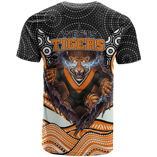 Wests Tigers T Shirt The Scream of Lightning Eyes - Indigenous Dot Ripping Effect