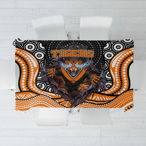 Wests Tigers Tablecloth The Scream of Lightning Eyes - Indigenous Dot Ripping Effect