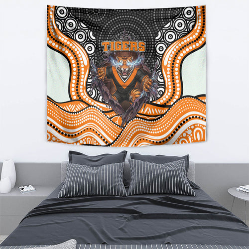 Wests Tigers Tapestry The Scream of Lightning Eyes - Indigenous Dot Ripping Effect