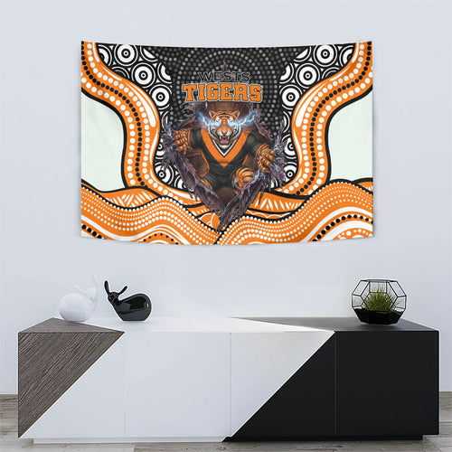 Wests Tigers Tapestry The Scream of Lightning Eyes - Indigenous Dot Ripping Effect