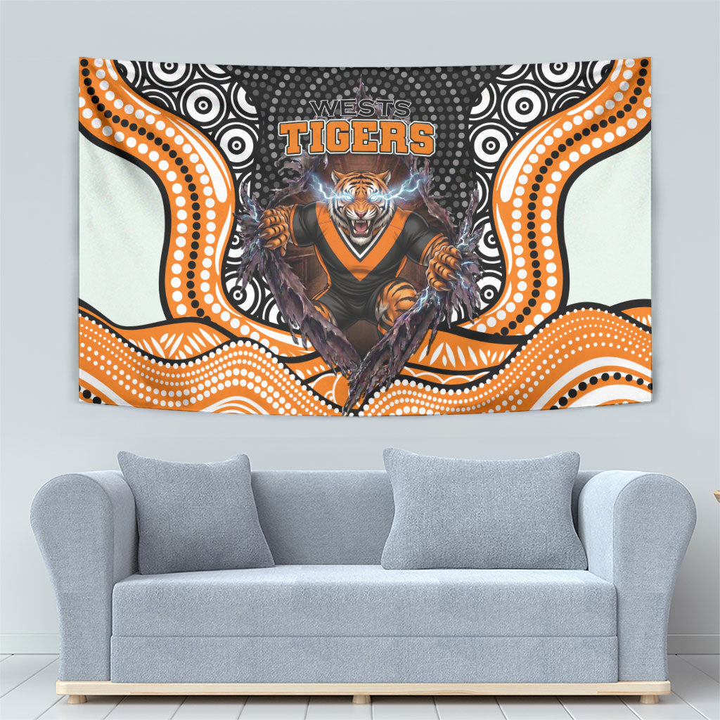 Wests Tigers Tapestry The Scream of Lightning Eyes - Indigenous Dot Ripping Effect