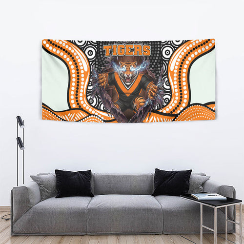 Wests Tigers Tapestry The Scream of Lightning Eyes - Indigenous Dot Ripping Effect
