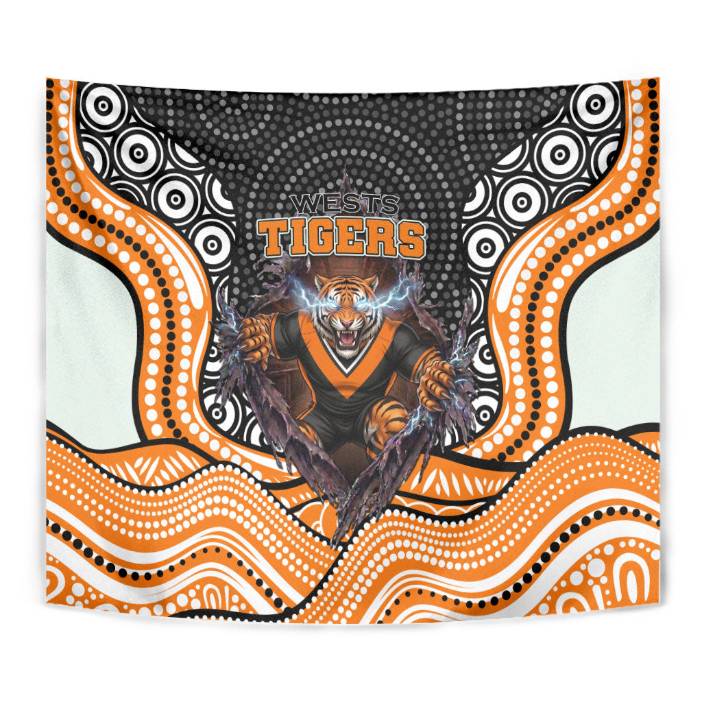 Wests Tigers Tapestry The Scream of Lightning Eyes - Indigenous Dot Ripping Effect