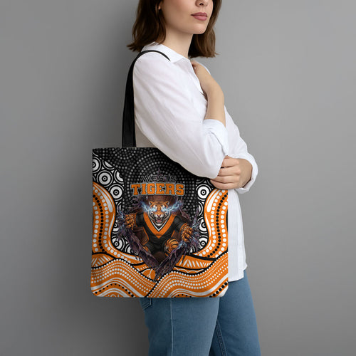 Wests Tigers Tote Bag The Scream of Lightning Eyes - Indigenous Dot Ripping Effect