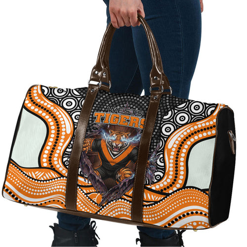 Wests Tigers Travel Bag The Scream of Lightning Eyes - Indigenous Dot Ripping Effect