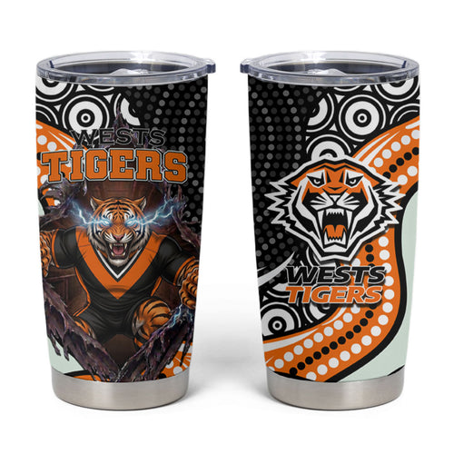 Wests Tigers Tumbler Cup The Scream of Lightning Eyes - Indigenous Dot Ripping Effect