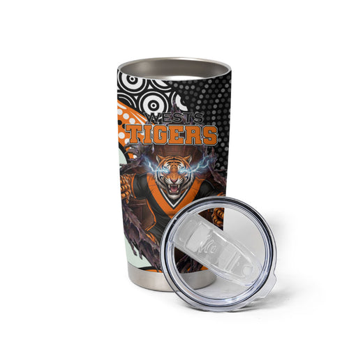 Wests Tigers Tumbler Cup The Scream of Lightning Eyes - Indigenous Dot Ripping Effect