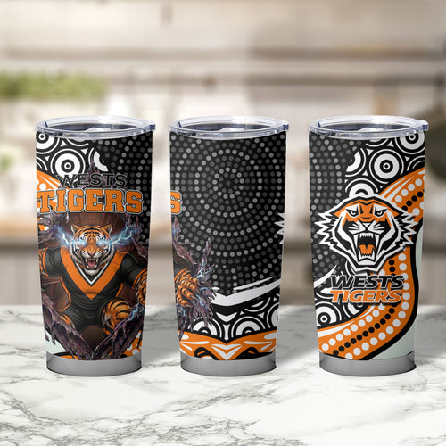 Wests Tigers Tumbler Cup The Scream of Lightning Eyes - Indigenous Dot Ripping Effect