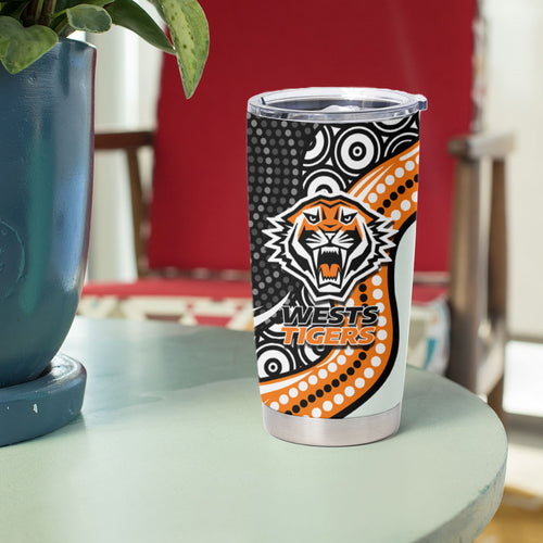 Wests Tigers Tumbler Cup The Scream of Lightning Eyes - Indigenous Dot Ripping Effect
