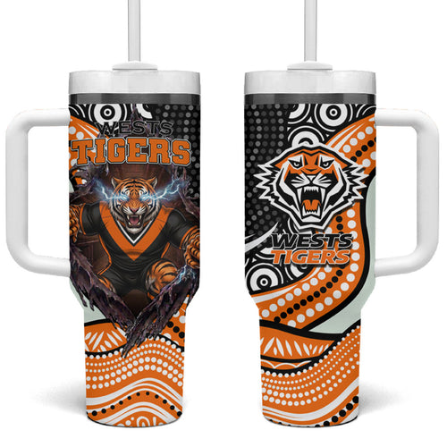 Wests Tigers Tumbler With Handle The Scream of Lightning Eyes - Indigenous Dot Ripping Effect
