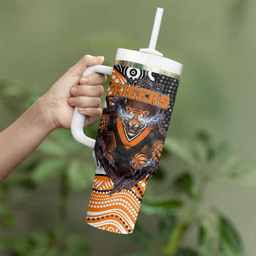 Wests Tigers Tumbler With Handle The Scream of Lightning Eyes - Indigenous Dot Ripping Effect