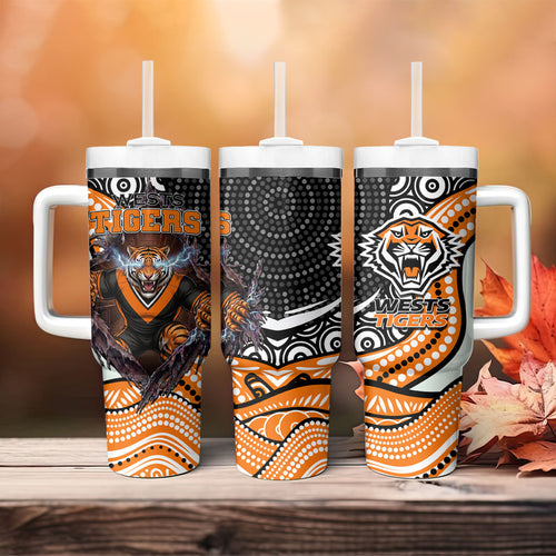 Wests Tigers Tumbler With Handle The Scream of Lightning Eyes - Indigenous Dot Ripping Effect