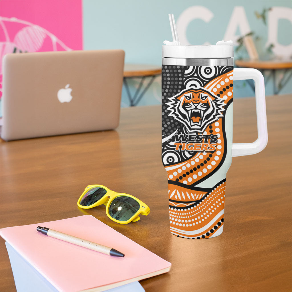 Wests Tigers Tumbler With Handle The Scream of Lightning Eyes - Indigenous Dot Ripping Effect