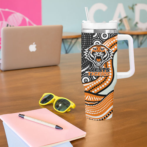 Wests Tigers Tumbler With Handle The Scream of Lightning Eyes - Indigenous Dot Ripping Effect