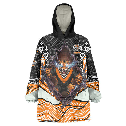 Wests Tigers Wearable Blanket Hoodie The Scream of Lightning Eyes - Indigenous Dot Ripping Effect