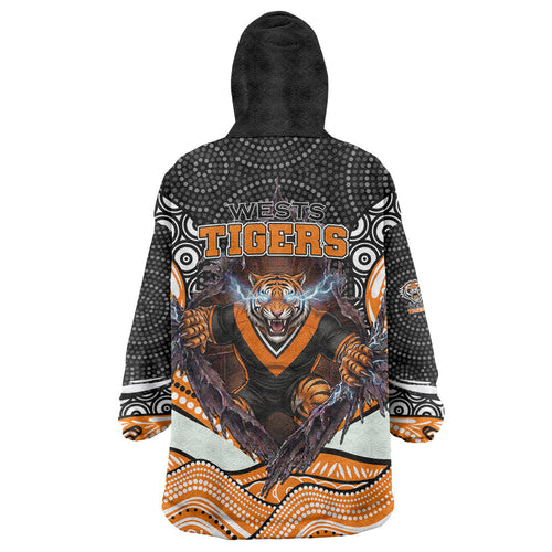 Wests Tigers Wearable Blanket Hoodie The Scream of Lightning Eyes - Indigenous Dot Ripping Effect