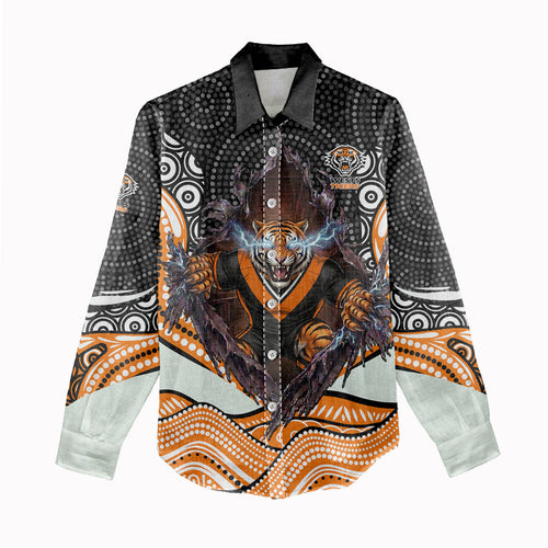 Wests Tigers Women Casual Shirt The Scream of Lightning Eyes - Indigenous Dot Ripping Effect