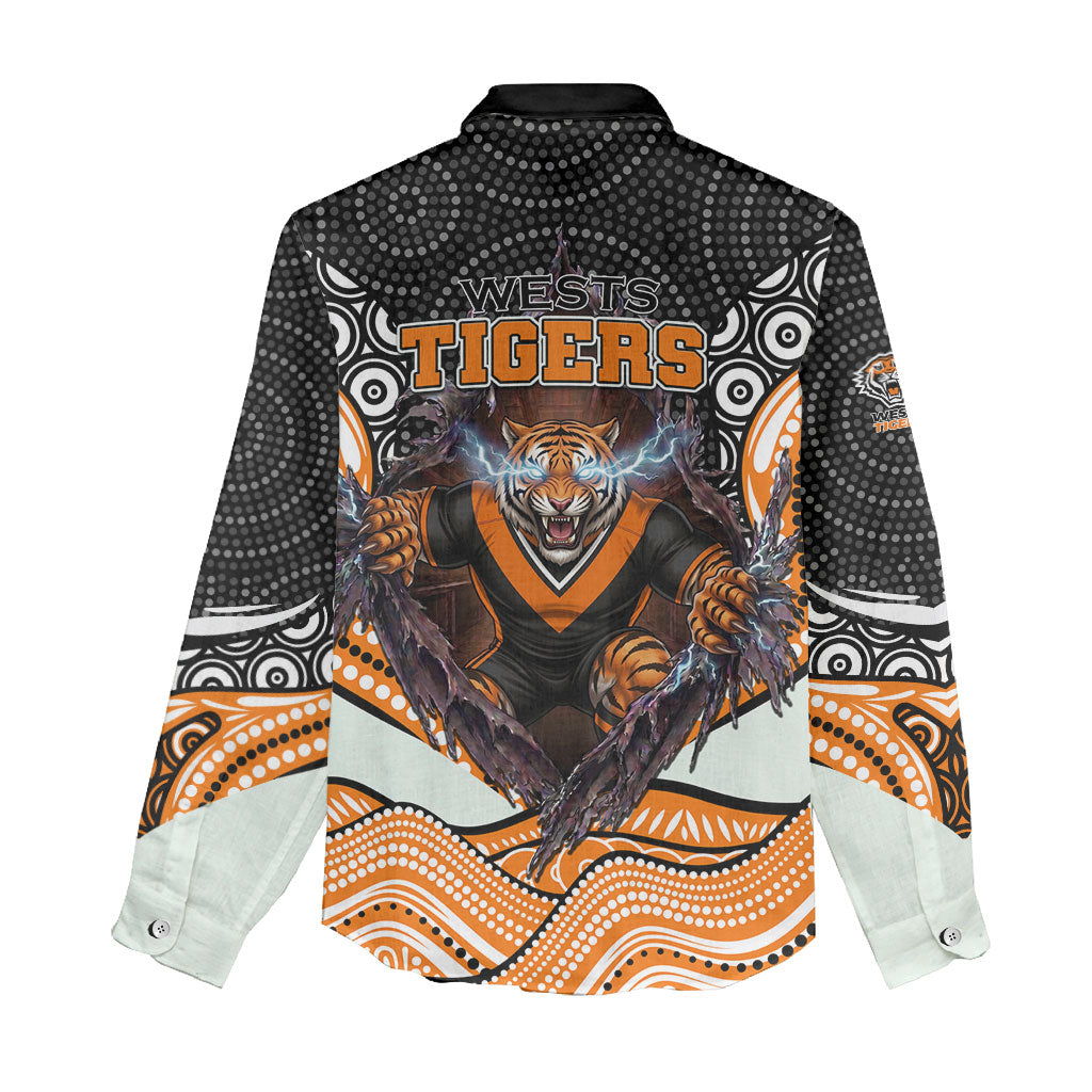 Wests Tigers Women Casual Shirt The Scream of Lightning Eyes - Indigenous Dot Ripping Effect